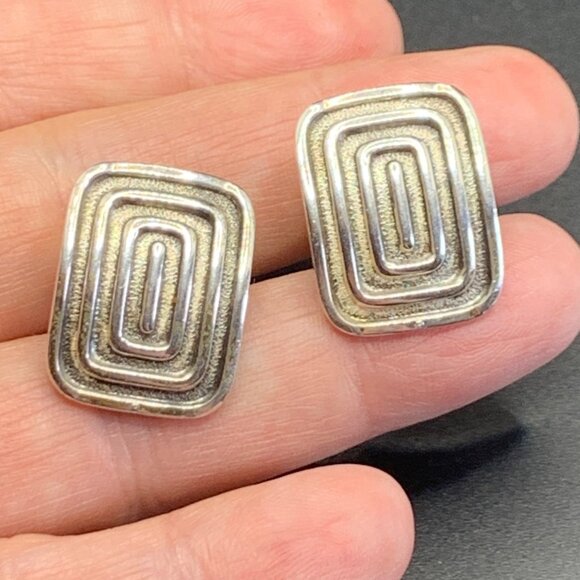VTG Beau Sterling Silver 925 Geometric Screw Back Earrings 9/10" Length - Picture 4 of 10